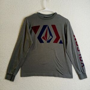 Volcom Shirt Kids Medium Long Sleeve Gray Print on Chest and‎ Sleeve
